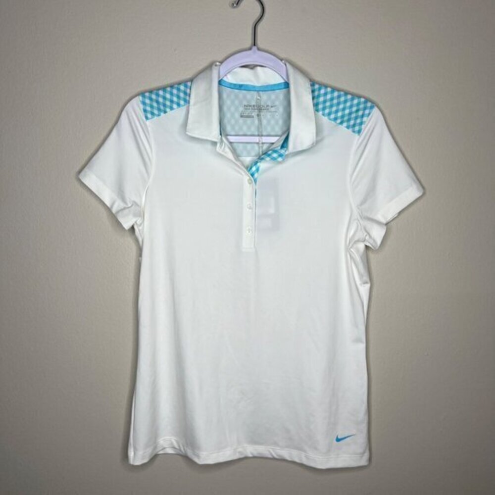 Nike Golf Tour Performance Women's Polo Shirt Dri-Fit Medium White & Blue‎